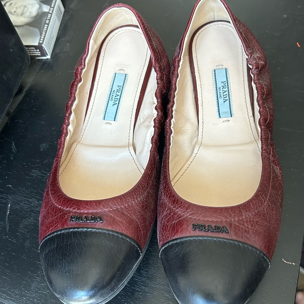 Prada Red and Black Leather Loafers with Classic Toe Cap
